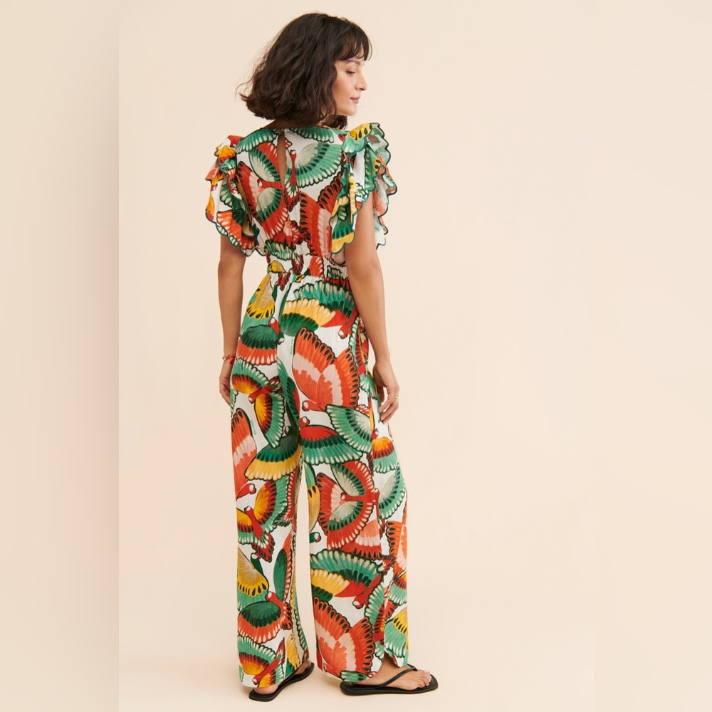 Farm Rio Ruffle-Sleeve Linen Jumpsuit - Picture 3 of 11